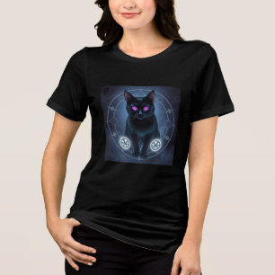 Mystische schwarze Katze im Zauberkreis Tri-Blend Shirt