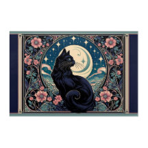 Mystische Schwarze Katze Jugendstil Akrylprint