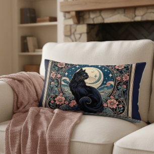 Mystische schwarze Katze Jugendstil Metalldrucke Lendenkissen