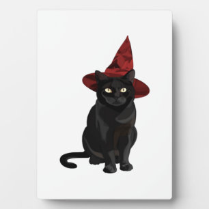 Mystische schwarze Katze mit dunkelroter Hut Class Fotoplatte