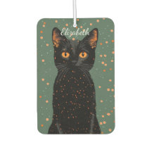 Mystische schwarze Katze mit orangefarbenen Augen