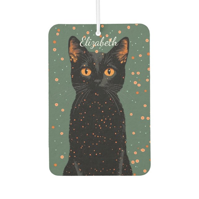 Mystische schwarze Katze mit orangefarbenen Augen  Autolufterfrischer (Vorderseite)
