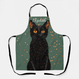 Mystische schwarze Katze mit orangefarbenen Augen  Schürze
