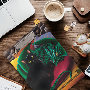 Mystische schwarze Katze Smaragdgrüner Drache Fant Klemmbrett