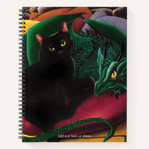 Mystische schwarze Katze Smaragdgrüner Drache Fant Notizbuch