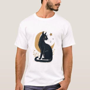 Mystische Schwarze Katze und Halbmond T-Shirt