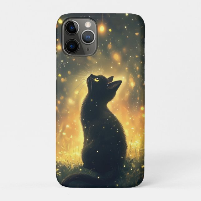 Mystische schwarze Katze unter glühendem nächtlich Case-Mate iPhone Hülle (Rückseite)