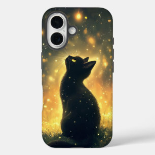 Mystische schwarze Katze unter glühendem nächtlich iPhone 16 Hülle