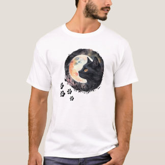 Mystische Schwarze Katze & Vollmond Wasserfarben K T-Shirt