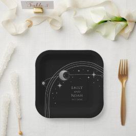 Mystische schwarze Silver Sun Moon Astronomie-Raum Pappteller