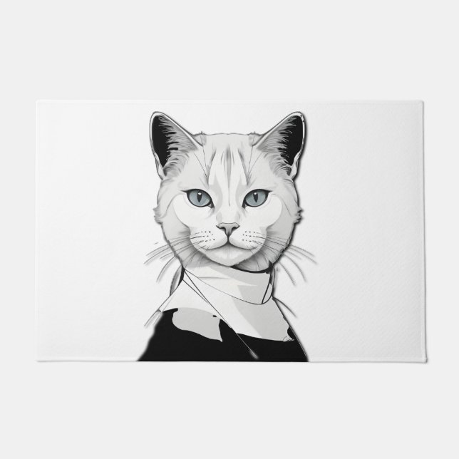 Mystische Schwarze und Weiße Katze Salem Fußmatte (Vorderseite)