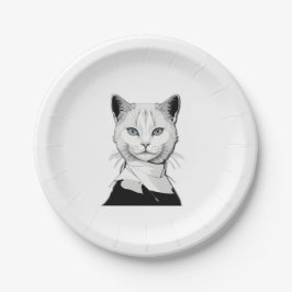 Mystische Schwarze und Weiße Katze Salem Pappteller