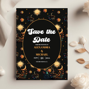 Mystische Schwarzgold-Hochzeit der Himmelsterne Save The Date