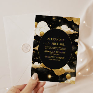 Mystische Schwarzgold-Sonne-Mond-Himmelhochzeit Einladung