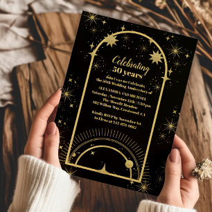 Mystische Schwarzgoldene Himmelhochzeit-Jubiläumse Einladung