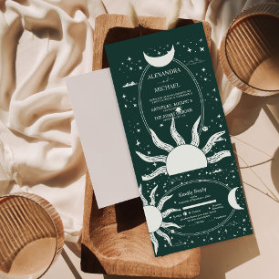 Mystische Silber- und grüne Sonnenmondhochzeit All In One Einladung