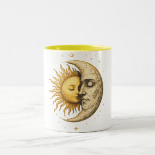 Mystische Sonne und Mond Gesicht Yin Yang Boho-Ge Zweifarbige Tasse