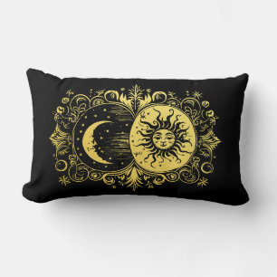 Mystische Sonne und Mond in Gold Lendenkissen