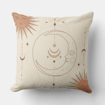 Mystische Sonnen- und Mond-Himmel-Boho-Wurfkissen