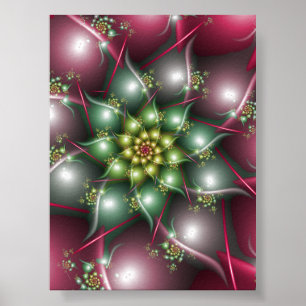 Mystische Sternblume Smaragdgrün und Burgunderrot Poster