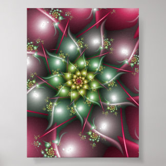 Mystische Sternblume Smaragdgrün und Burgunderrot Poster