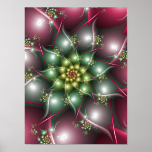 Mystische Sternblume Smaragdgrün und Burgunderrot Poster