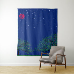 Mystische Sternennacht-Landschaft Wandteppich