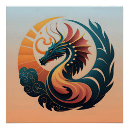 Mystische Strahlung: Sonnenbrust-DrachenEmblem Poster