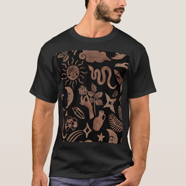 Mystische Symbole: Schlange, Sonne, Mond. T-Shirt (Vorderseite)