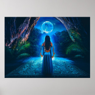 Mystische Szene bei Vollmondnacht (KI) Poster