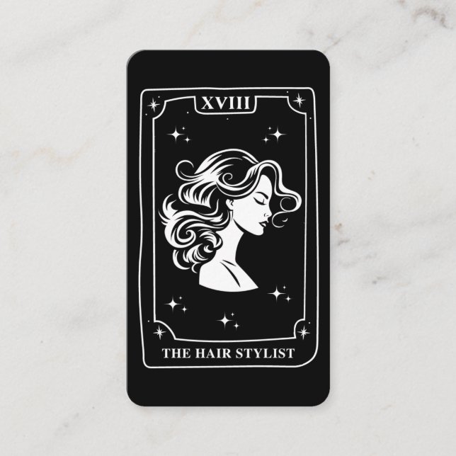 Mystische Tarot-Karte Schwarz/Weiß-Haarstylistik Visitenkarte (Vorderseite)