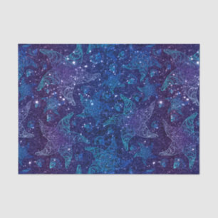 Mystische tiefe blaue Starfish auf Glittern Seidenpapier