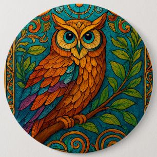 Mystische Volkskunst-Eulen-Illustration – Boho Vin Button
