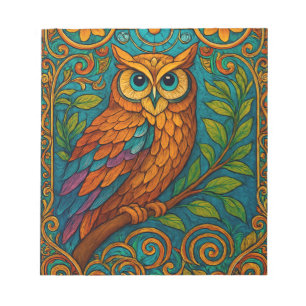 Mystische Volkskunst-Eulen-Illustration – Boho Vin Notizblock