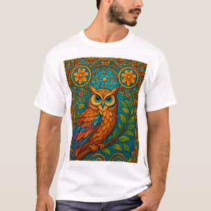 Mystische Volkskunst-Eulen-Illustration – Boho Vin T-Shirt