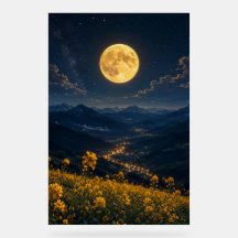 Mystische Vollmond-Bergtal-Acryl-Wandkunst