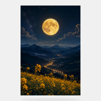 Mystische Vollmond-Bergtal-Acryl-Wandkunst Acrylschild