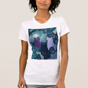 Mystische Waldkatzen Kunst Whimsical Nachtkatze T-Shirt