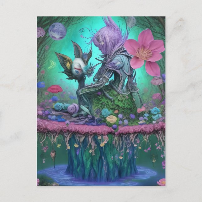 Mystische Waldkreaturen - Surrealist Girl Postkarte (Vorderseite)