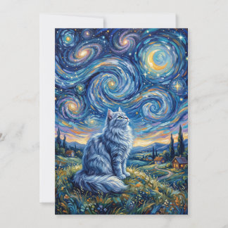 Mystische weiße Katze und kosmischer Himmel | Fant Einladung