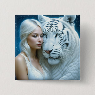 Mystische Weiße Tiger und Frauen Button