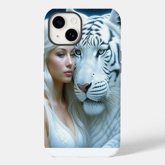 Mystische Weiße Tiger und Frauen Case-Mate iPhone 14 Hülle (Rückseite)