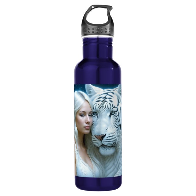 Mystische Weiße Tiger und Frauen Personalisiert Edelstahlflasche (Vorderseite)