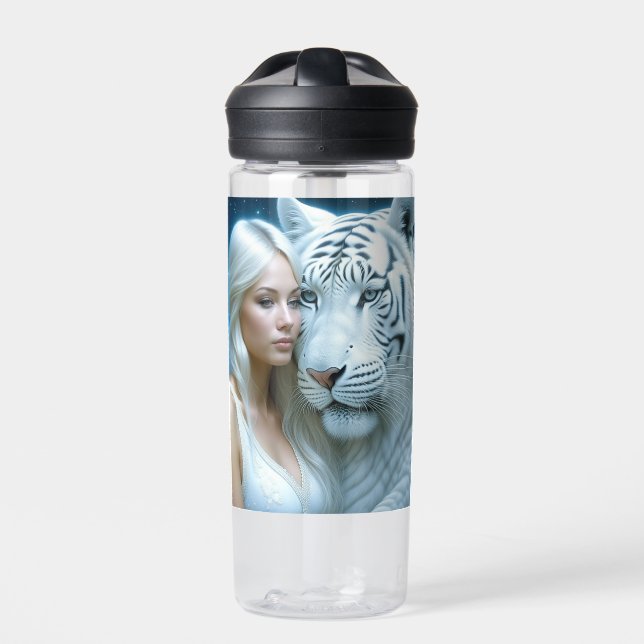 Mystische Weiße Tiger und Frauen Personalisiert Trinkflasche (Vorderseite)