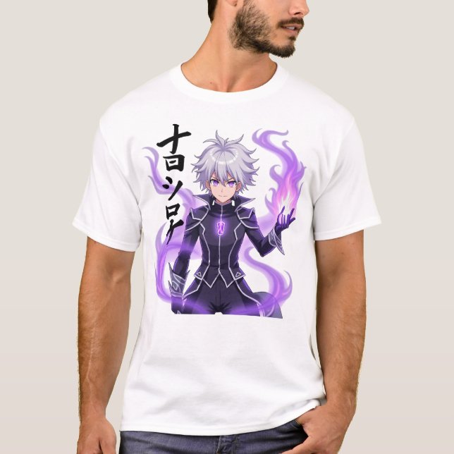 Mystische Weißhaarsorzerin mit Lila T-Shirt (Vorderseite)