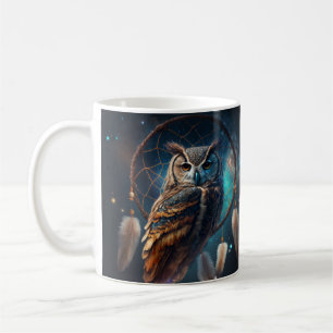 Mystische Weltraum-Eule mit Dreamcatcher-Kunst Kaffeetasse