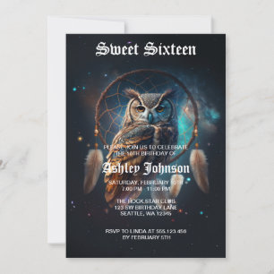 Mystische Weltraum-Eule mit Traumfänger Einladung