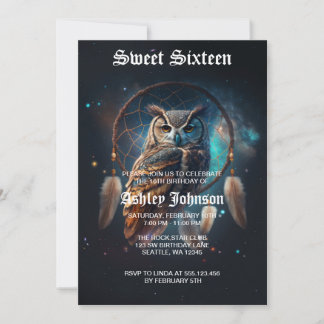 Mystische Weltraum-Eule mit Traumfänger Einladung