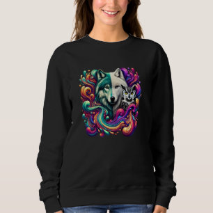 Mystische Wolf- und Schellgrafik Sweatshirt