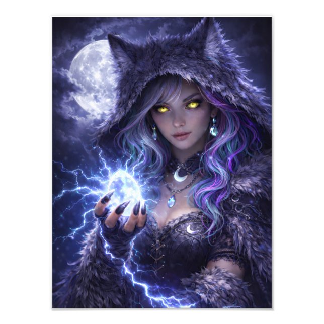 Mystische Wolfs-Kriegerin – Night Spirit Poster (Vorne)